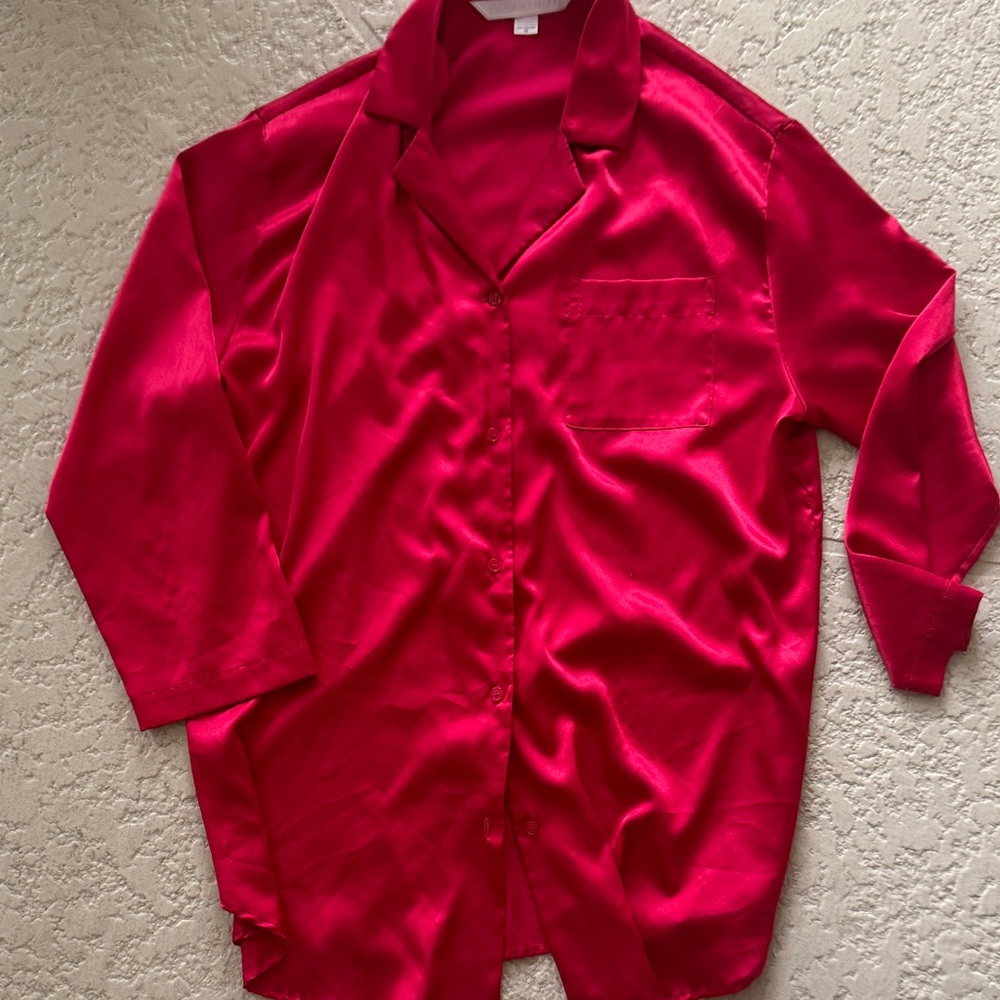 Victoria's Secret Bold Red Satin Button Down Sleep Shirt